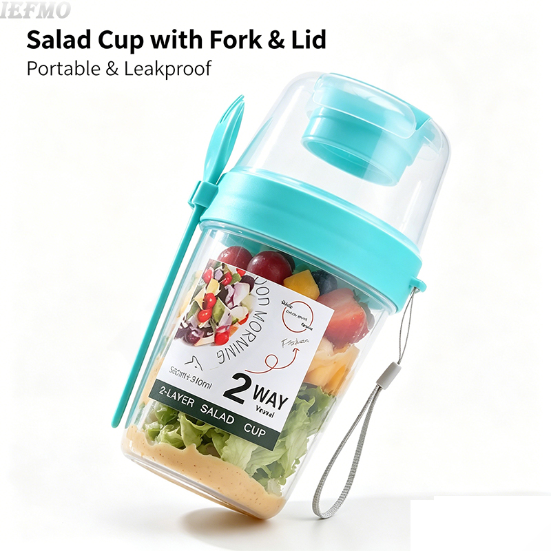 Meal Prep For Weight Loss - 持ち運び可能なサラダボウルセット、フォークと蓋付き、野菜/フルーツスナック、ヨーグルト、ダイエット食事の準備に最適なポータブルサラダカップ