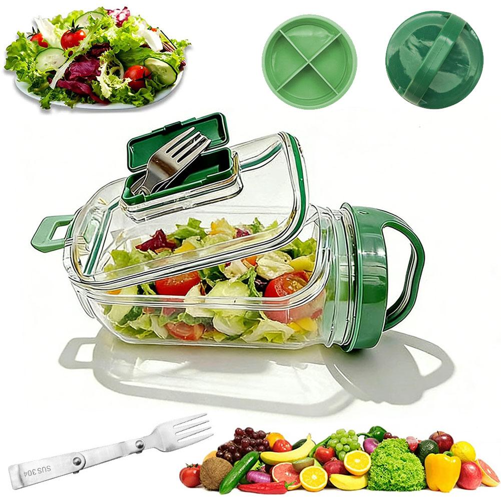 Meal Prep Container - ポータブルサラダコンテナジャー フォークとドレッシング層付き 漏れ防止ランチコンテナ 食事の準備 オフィス 旅行