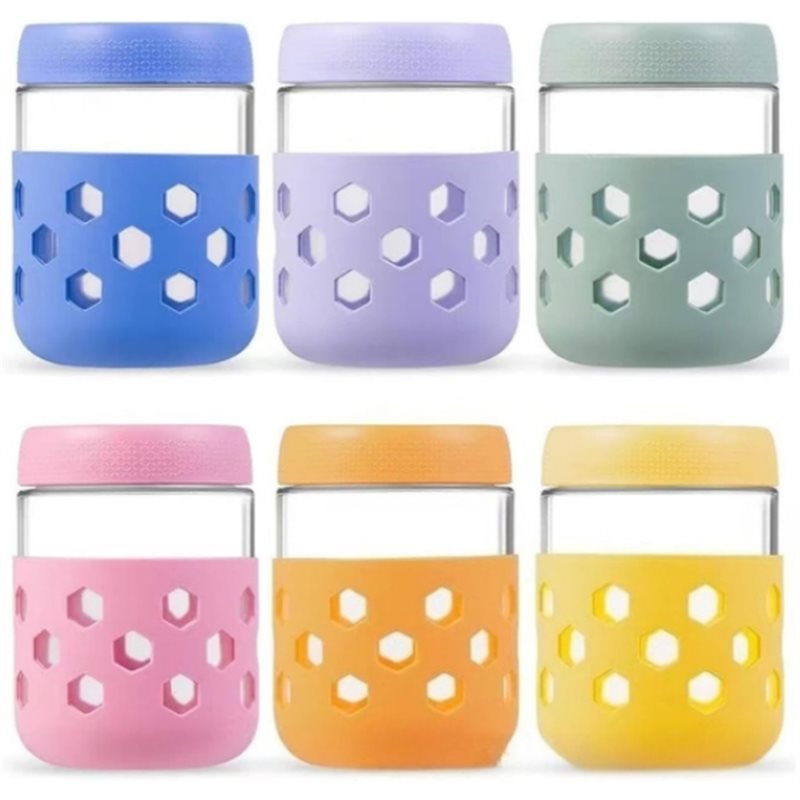 Meal Prep Jars With Lids - A26F-ガラス瓶、気密蓋付き、1セットのオーバーナイトオートミール瓶（蓋とシリコンスリーブ付き）、広口の食事準備容器