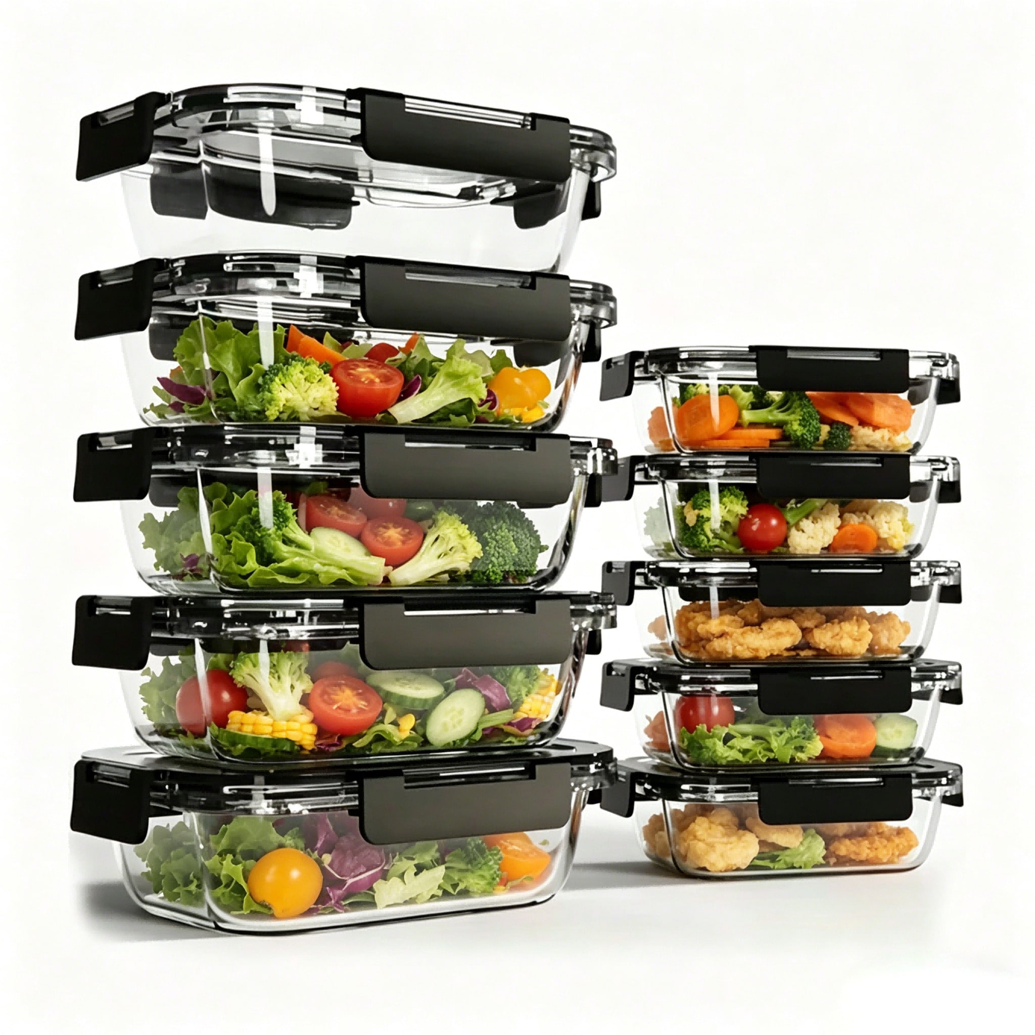 Meal Prep Glass Containers Oven Safe - 10個セット ガラス製ミールプレップ容器 モダンな透明ボロシリケートガラス製食品保存容器 密閉ロック蓋付き 電子レンジ対応 弁当箱