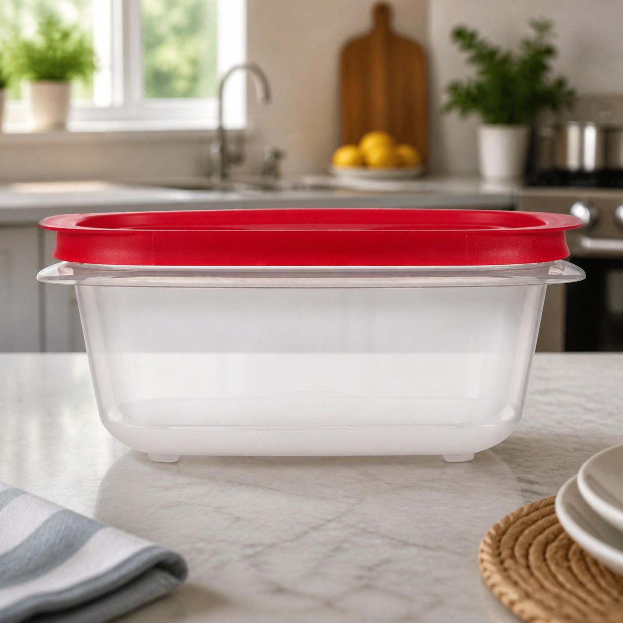 Meal Prep Container - 赤い長方形の食品保存容器、キッチンでの食事の準備に便利な蓋付き、耐久性のある残り物整理容器