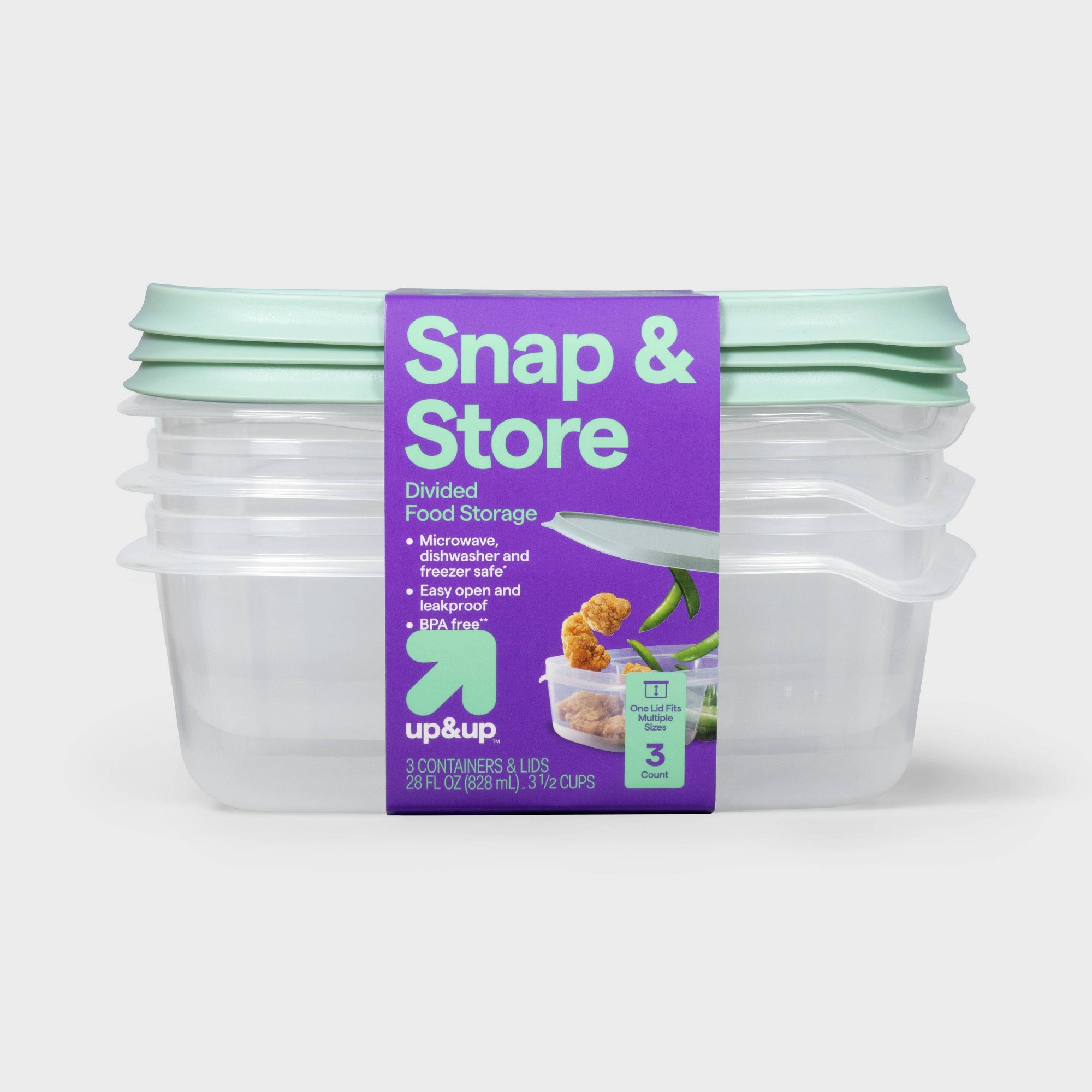 Meal Prep Container - 3個入り透明プラスチック製分割長方形食品保存容器、スナップ蓋付き、食事の準備やランチの整理に