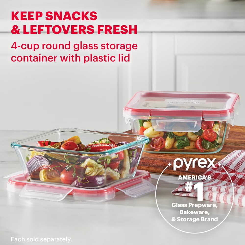 Meal Prep Glass Containers Oven Safe - フレッシュロック 4カップ スクエアガラス食品保存容器 気密ロック蓋付きセット 食事の準備、大量調理、残り物保存に最適 冷凍庫、電子レンジ、食洗機対応