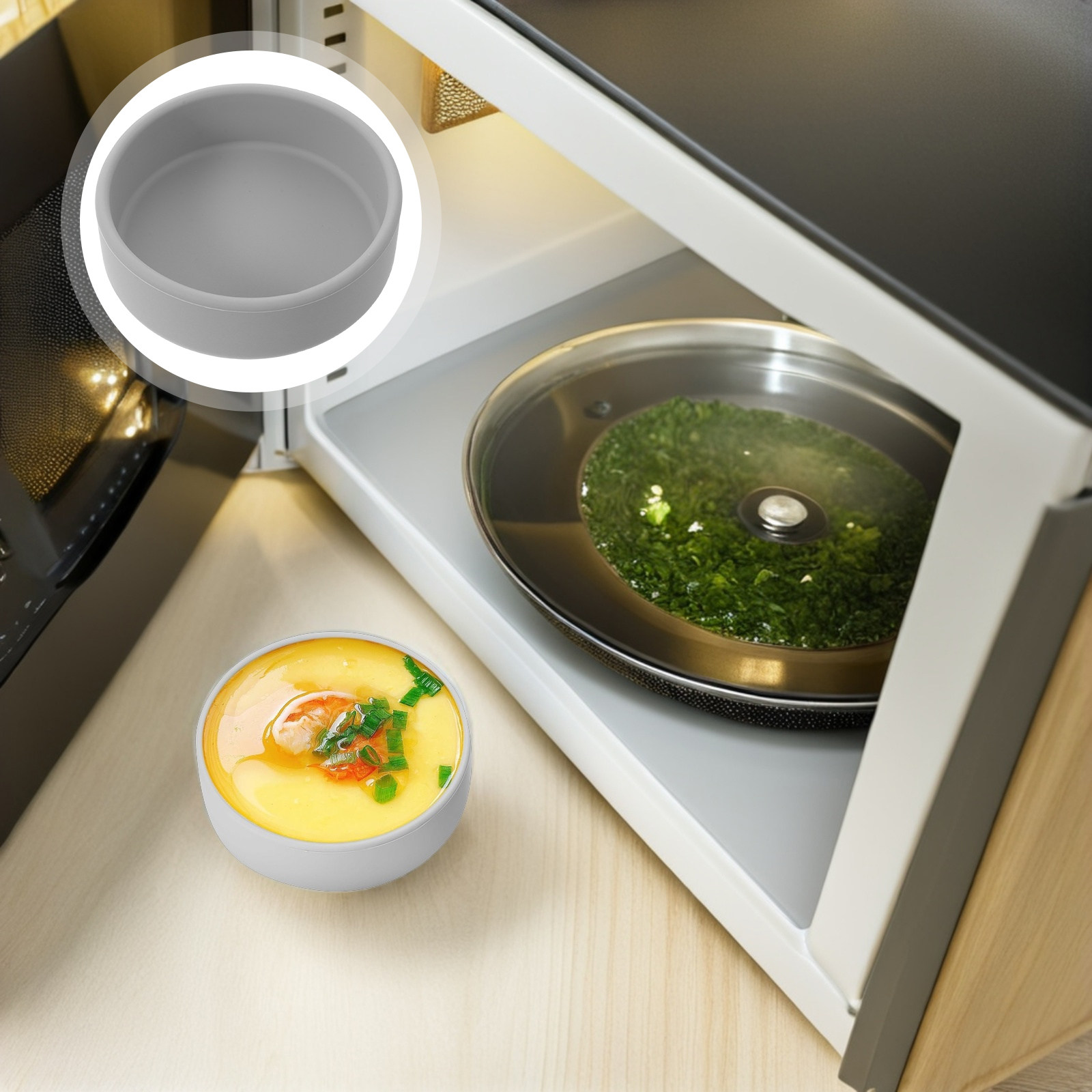 Meal Prep Healthy Breakfast - 3個入りシリコンエアフライヤー用エッグモールド、ノンスティック個別エッグバイトメーカー、朝食の準備、健康的な調理、電子レンジ用
