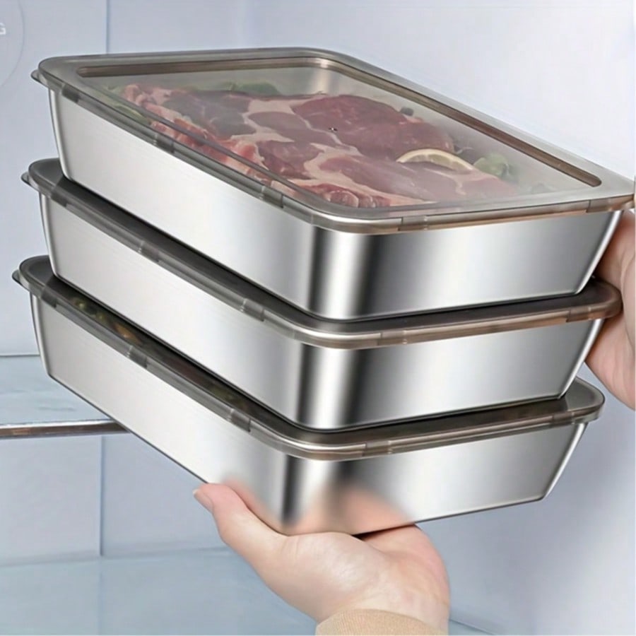 Meal Prep Container - 6個セット（3つの容器＋3つの蓋）ステンレス製食品保存容器セット、積み重ね可能な食事準備容器、耐久性のある構造のランチボックス、錆びにくい、お手入れ簡単、ランチ、残り物、キッチン必需品、キッチンオーガナイザー、保存容器用
