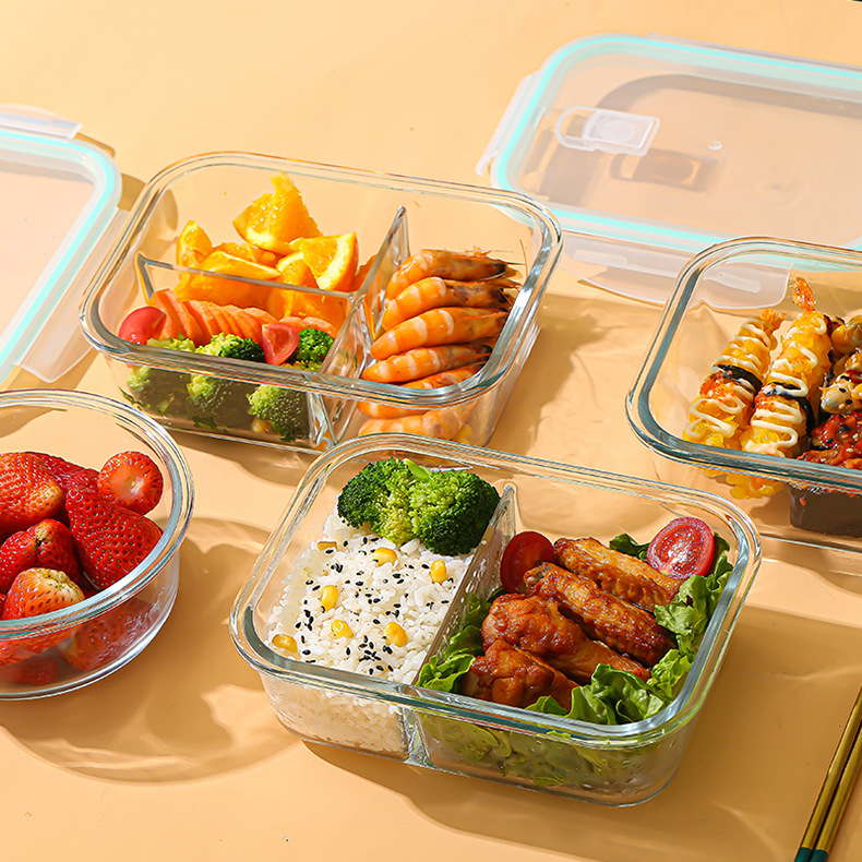 Meal Prep Glass Containers Oven Safe - ガラス製鮮度保持容器 高硼珪酸耐熱電子レンジ対応弁当箱 冷蔵庫専用密閉ボウル 食品保存容器