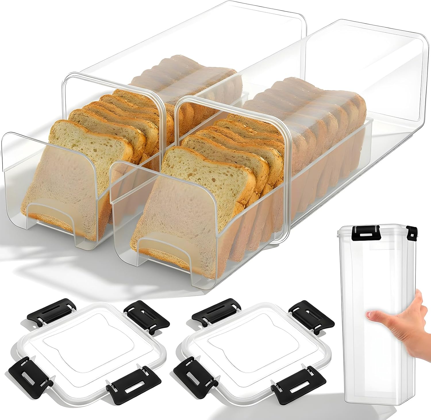 Meal Prep Container - 密閉蓋付きパン保存容器、引き出しトレイ付き透明プラスチック製パンボックス、サンドイッチやパン用の透明パンキーパー/セーバー
