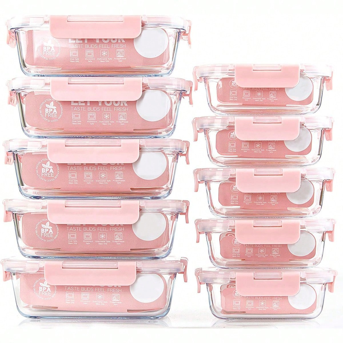Meal Prep Glass Containers Oven Safe - 10個入りガラス製ミールプレップ容器、蓋付き食品保存容器、気密ガラスランチボックス、電子レンジ、オーブン、冷凍庫、食洗機対応