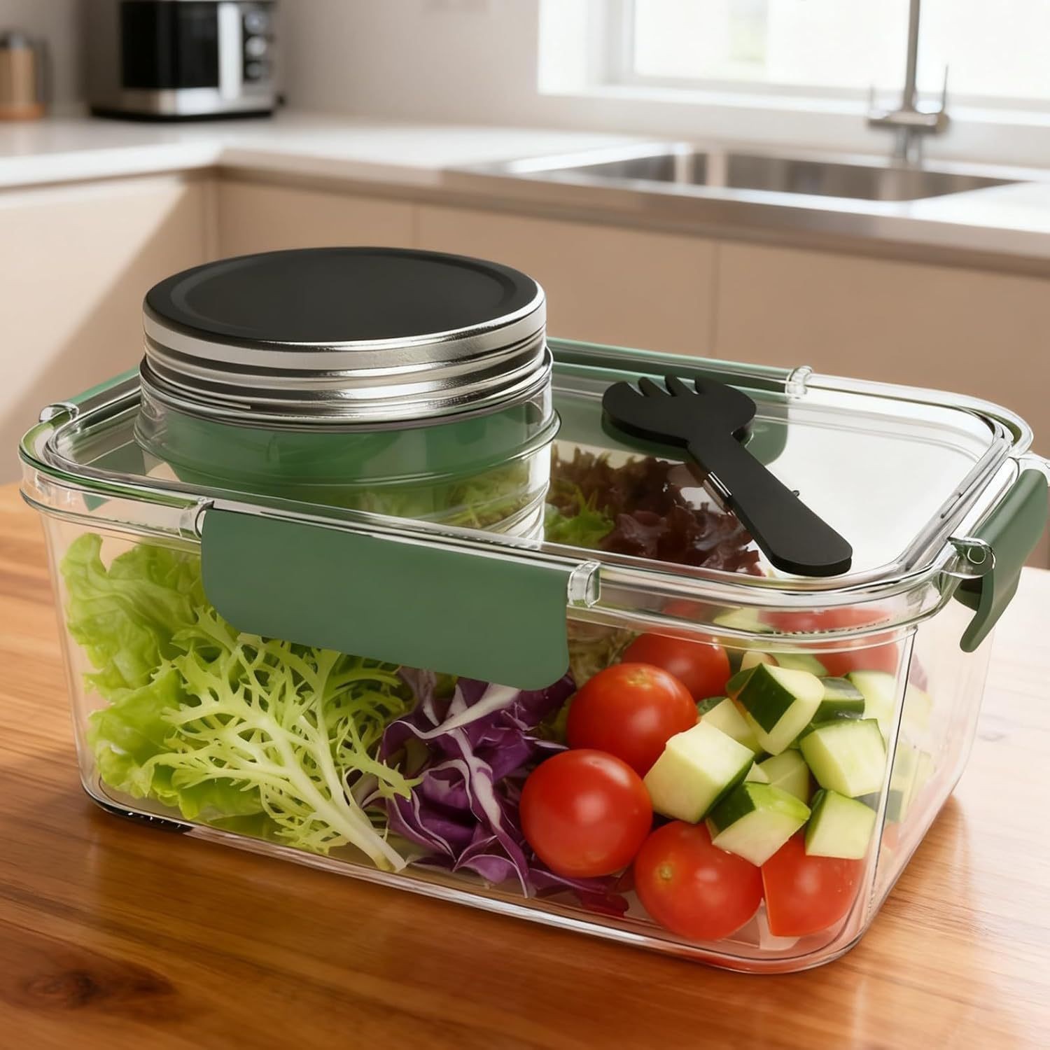 Meal Prep Jars With Lids - ソーラーポッドジャー食品保存容器、食事準備容器、サラダ容器、ランチ、家庭、旅行用サラダジャー、蓋付きボウル