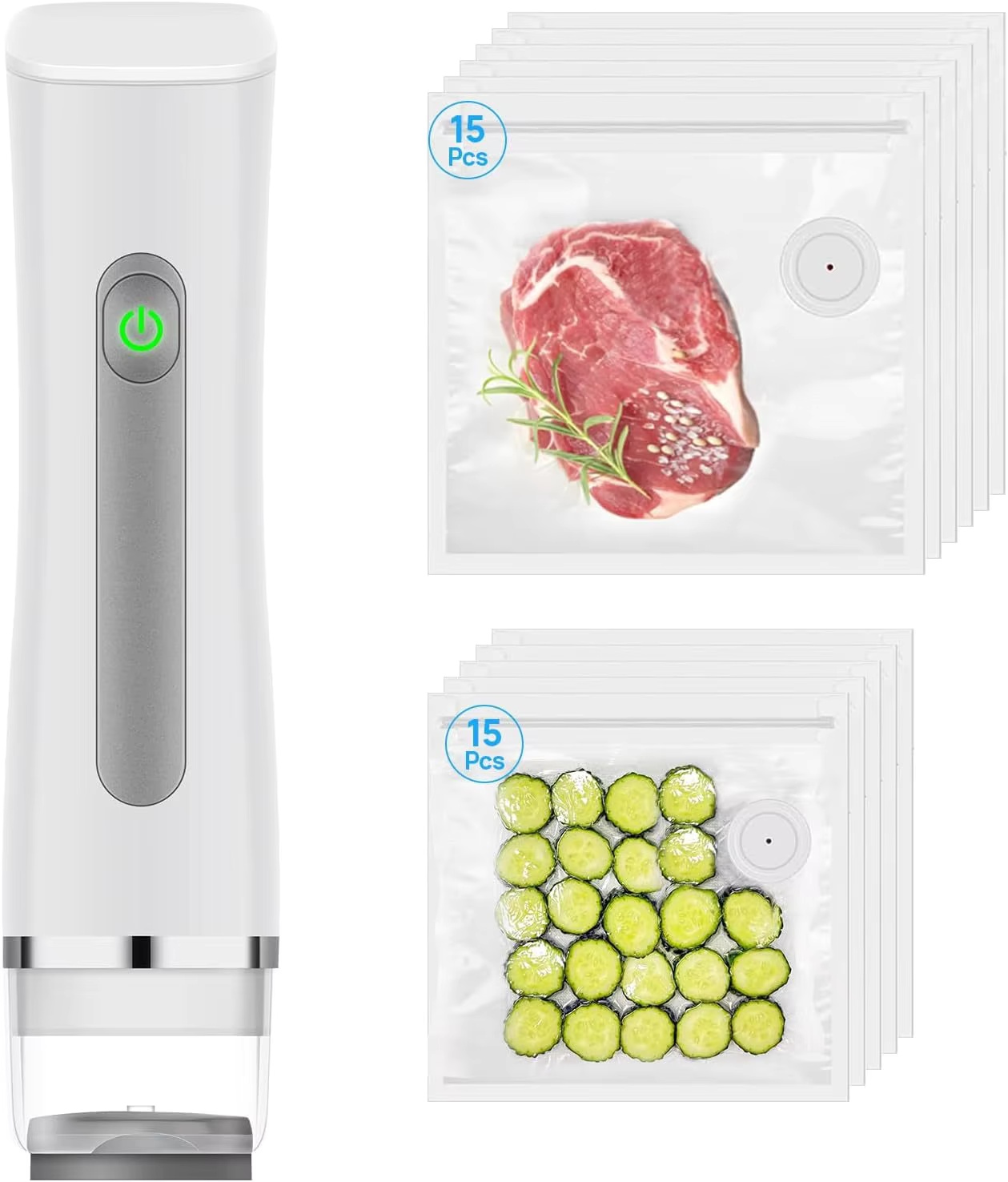 Meal Prep Vacuum Seal Containers - 真空シーラー、水タンクが見えるタイプ、携帯用真空シーラーマシン、5倍の保存と鮮度を保つための再利用可能なバッグ10枚付き