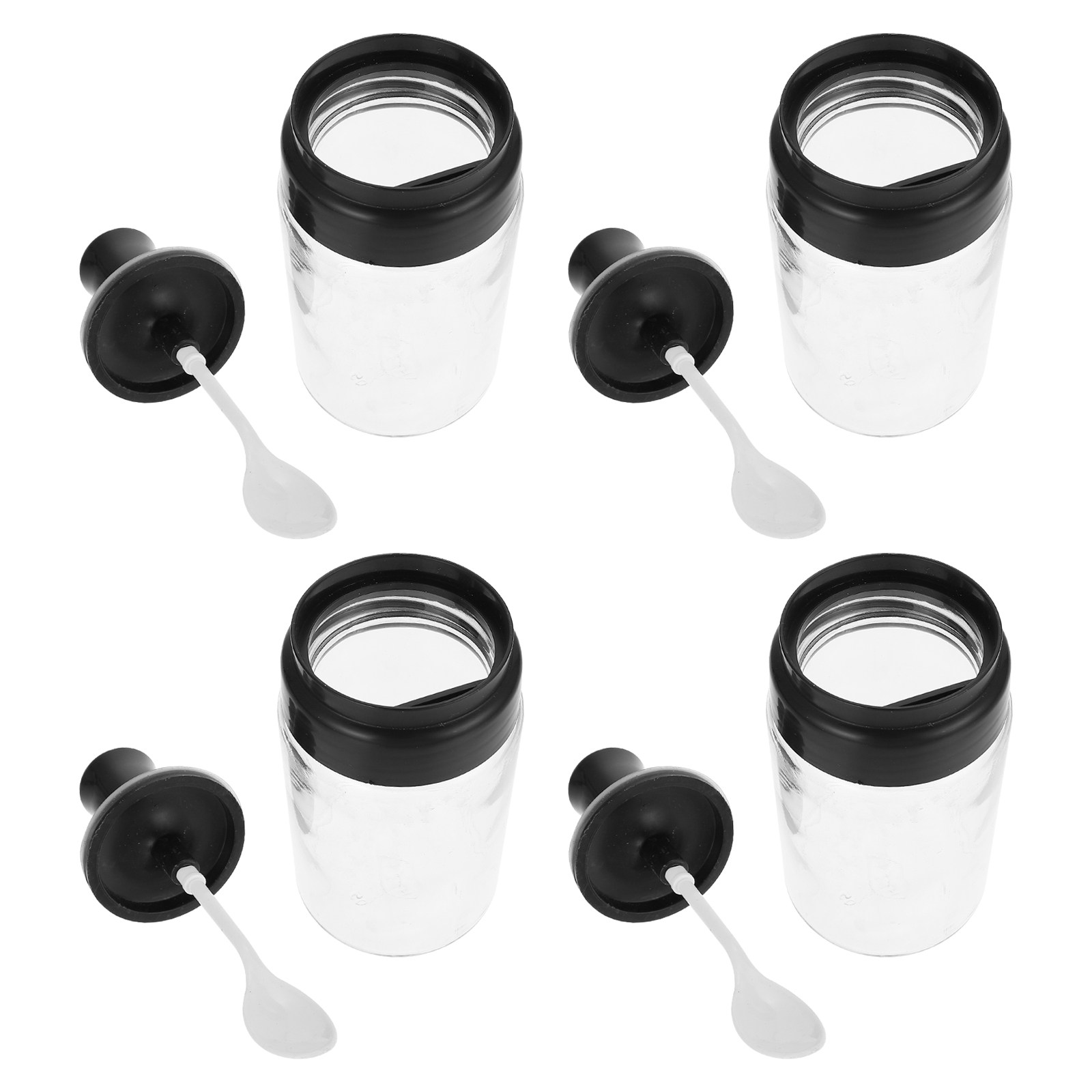 Meal Prep Jars With Lids - 4個入りガラス製スパイスジャー、スプーン付き蓋、気密調味料容器、食事の準備、調理油、ブラッシングボトル、塩、砂糖の保存用
