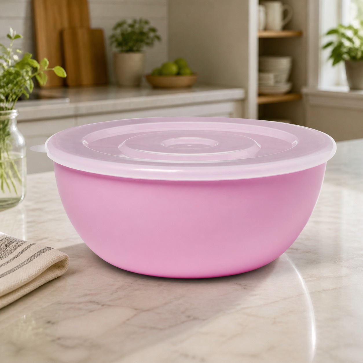 Meal Prep Container - ピンクのボウルと一致する蓋、キッチン、寮、食事の準備や残り物の保存に適した耐久性のある食品保存容器
