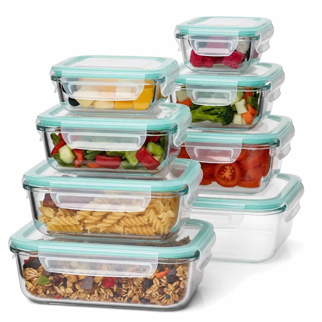 Meal Prep Jars With Lids - 8個入り ホウケイ酸ガラス製食品保存容器 気密性のある漏れ防止シリコン蓋付き BPAフリー スタッカブル ミールプレップ