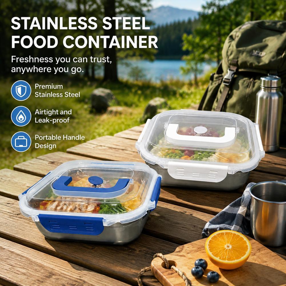 Meal Prep Jars With Lids - ステンレス製食品保存容器 気密漏れ防止ランチボックス ポータブルハンドル付き蓋 ピクニック キャンプ 食事準備オーガナイザー
