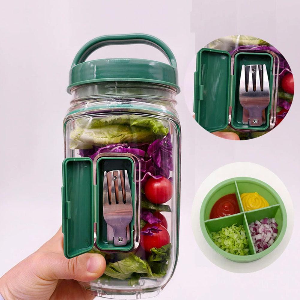ポータブルサラダコンテナジャー フォークとドレッシング層付き - Meal Prep Container のレビューと価格