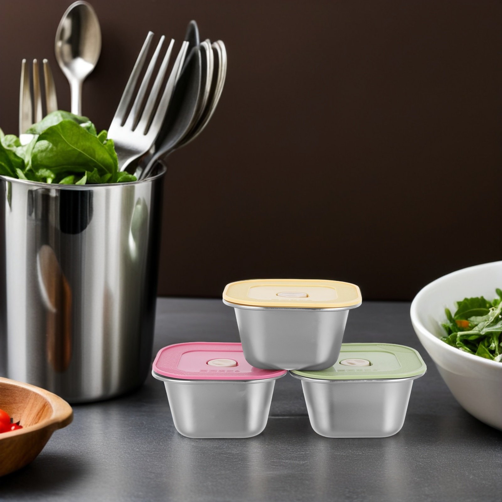 3個セット ステンレス製スナック容器 積み重ね可能 漏れ防止 - Meal Prep Container のレビューと価格