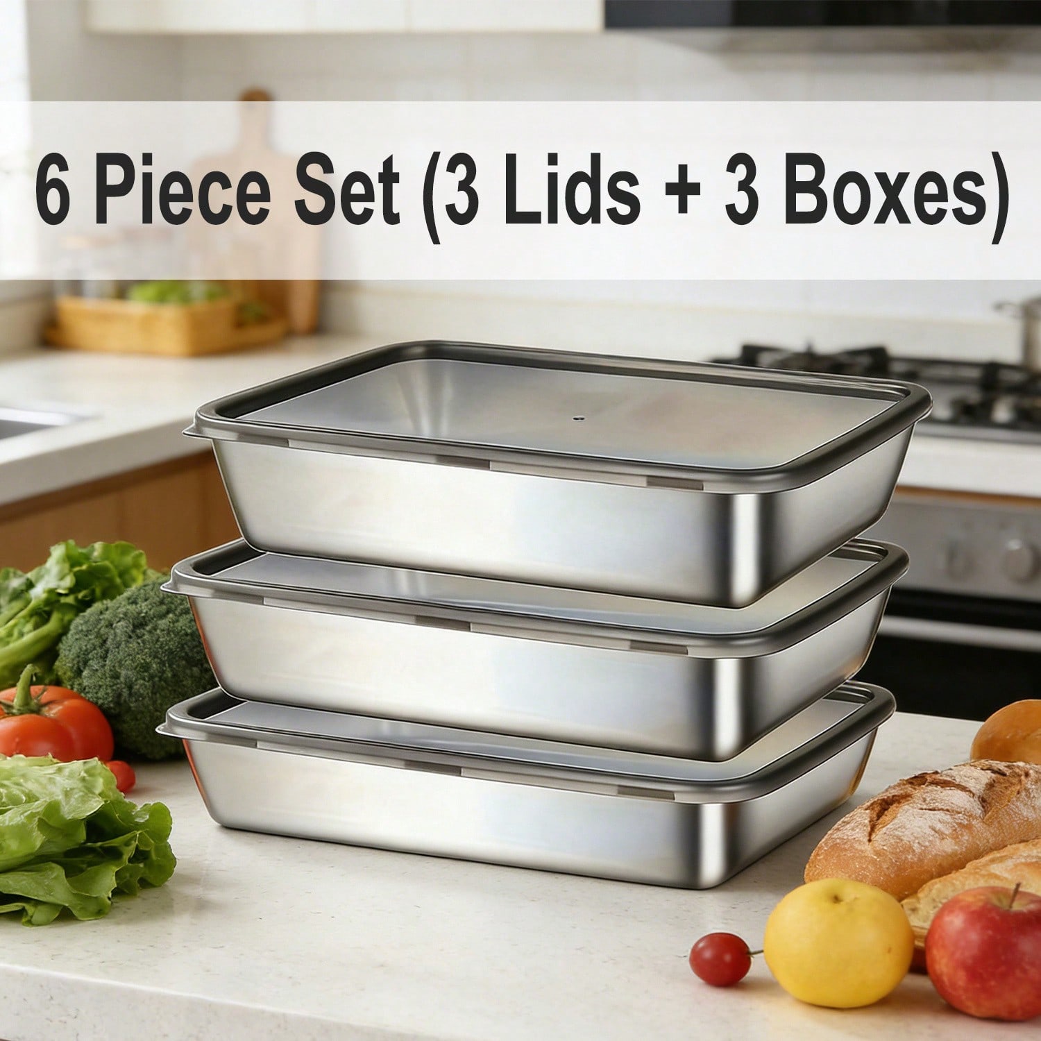 6個セット（3つの容器＋3つの蓋）ステンレス製食品保存容器セ - Meal Prep Container のレビューと価格