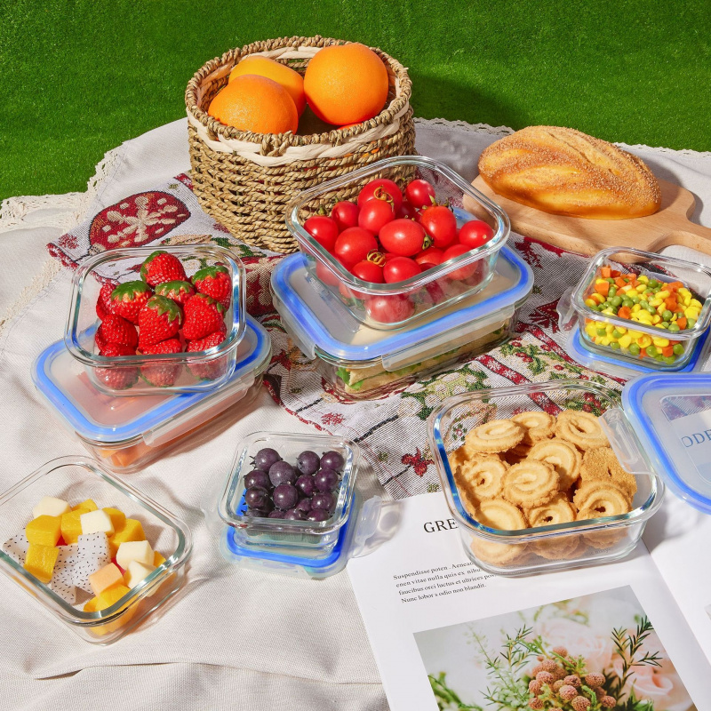 8個入り 密閉ガラス製食品保存容器 漏れ防止ロック蓋付き 電 - Meal Prep Glass Containers Oven Safe のレビューと価格