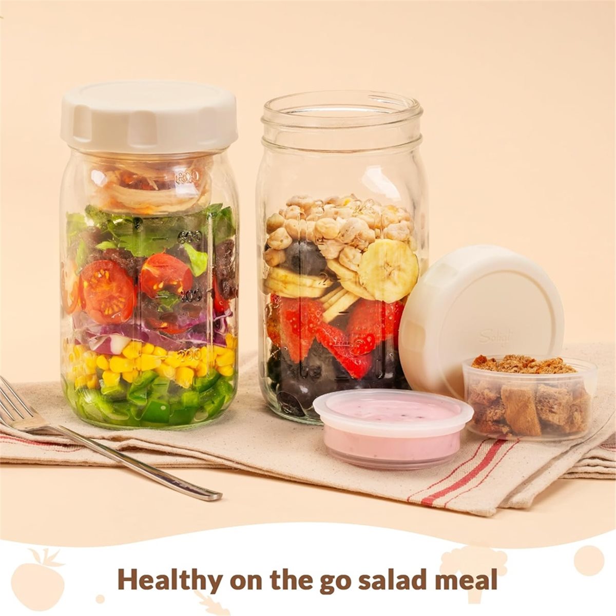 A67T 新型4個セットガラス製サラダジャー 蓋付き、食事準 - Meal Prep Jars With Lids のレビューと価格