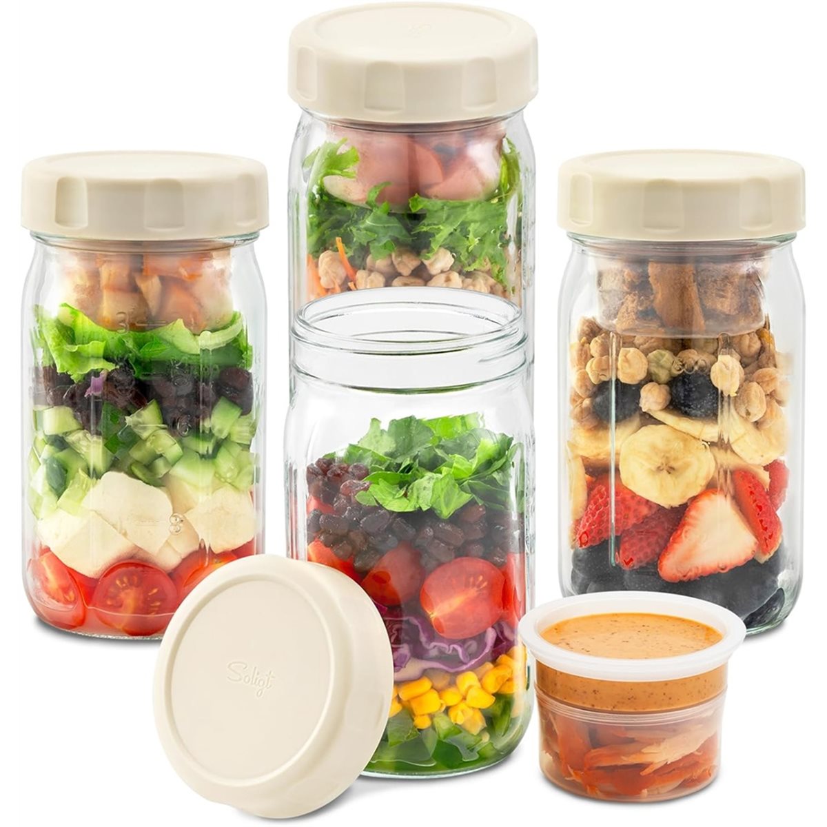 A67T 新型4個セットガラス製サラダジャー 蓋付き、食事準 - Meal Prep Jars With Lids のレビューと価格