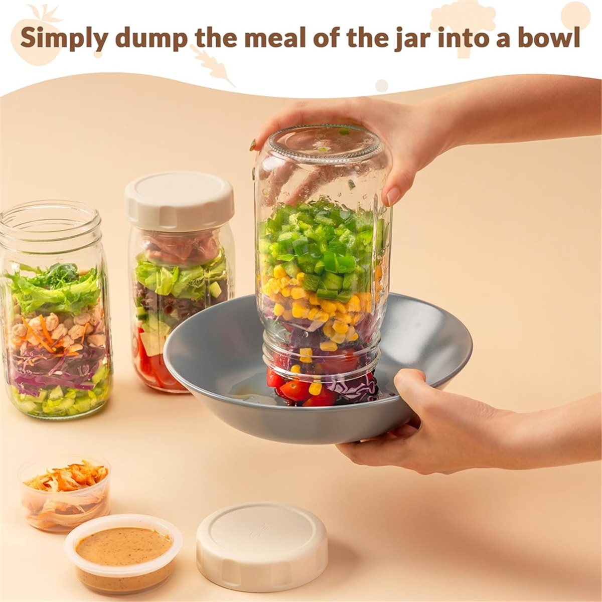 A67T 新型4個セットガラス製サラダジャー 蓋付き、食事準 - Meal Prep Jars With Lids のレビューと価格