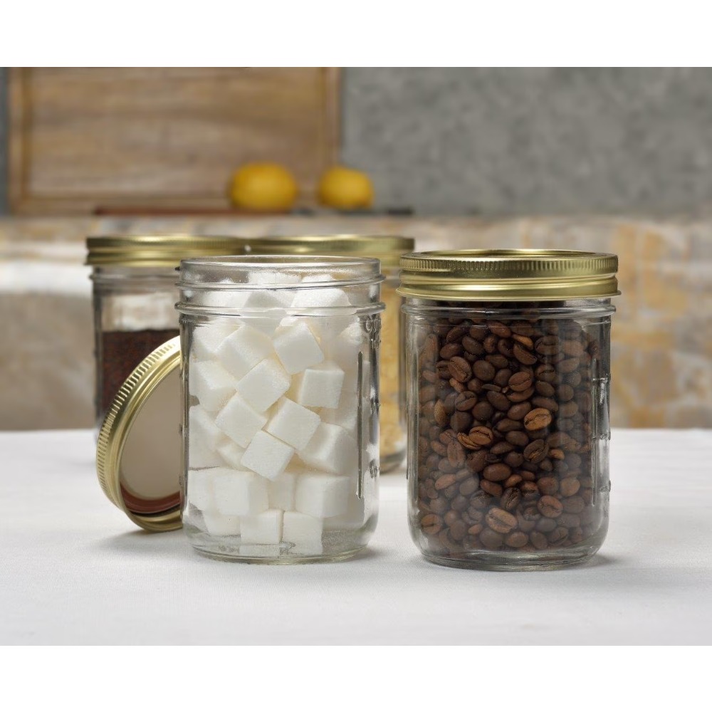 12個入り 16オンス 広口ガラス製メイソンジャー ゴールド - Meal Prep Jars With Lids のレビューと価格