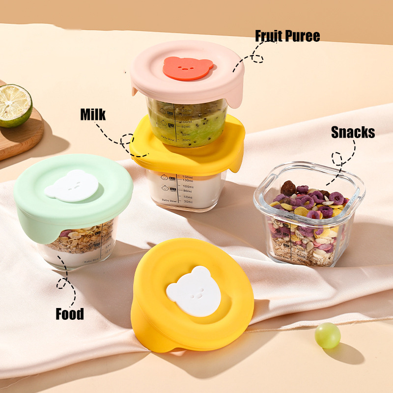 ふた付きベビーフード収納ジャー、幼児用の漏れ防止スナックピュ - Meal Prep Glass Containers Oven Safe のレビューと価格
