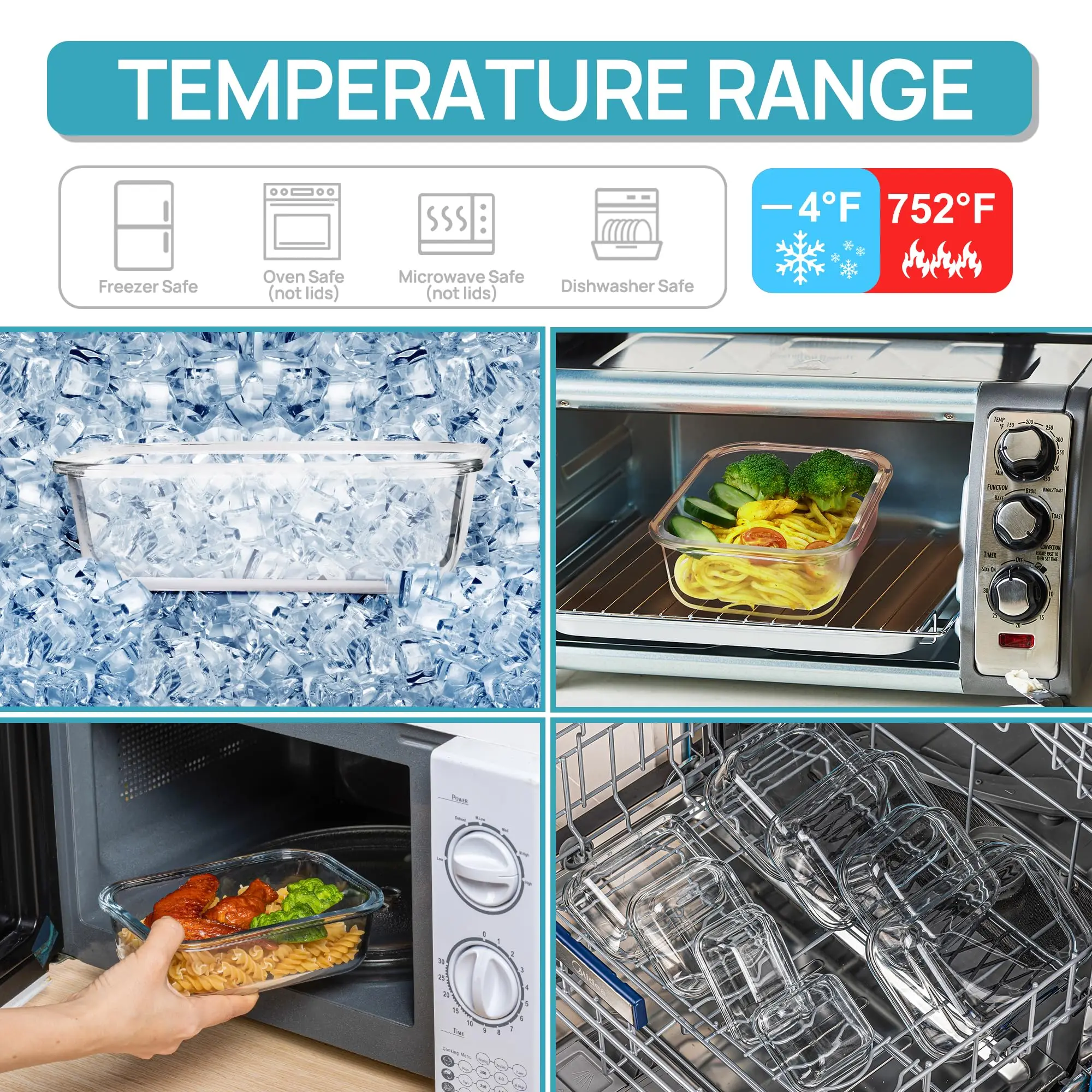 ガラスランチボックス食品保存容器、食事の準備、気密弁当箱、電 - Meal Prep Glass Containers Oven Safe のレビューと価格